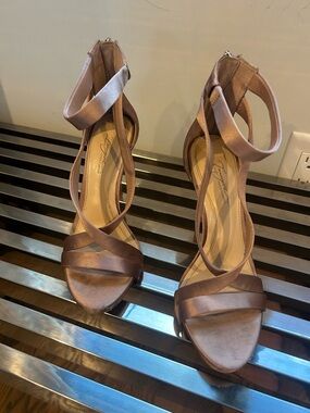 Vince Camuto Mauve Satin Strappy Ankle-Wrap Heels